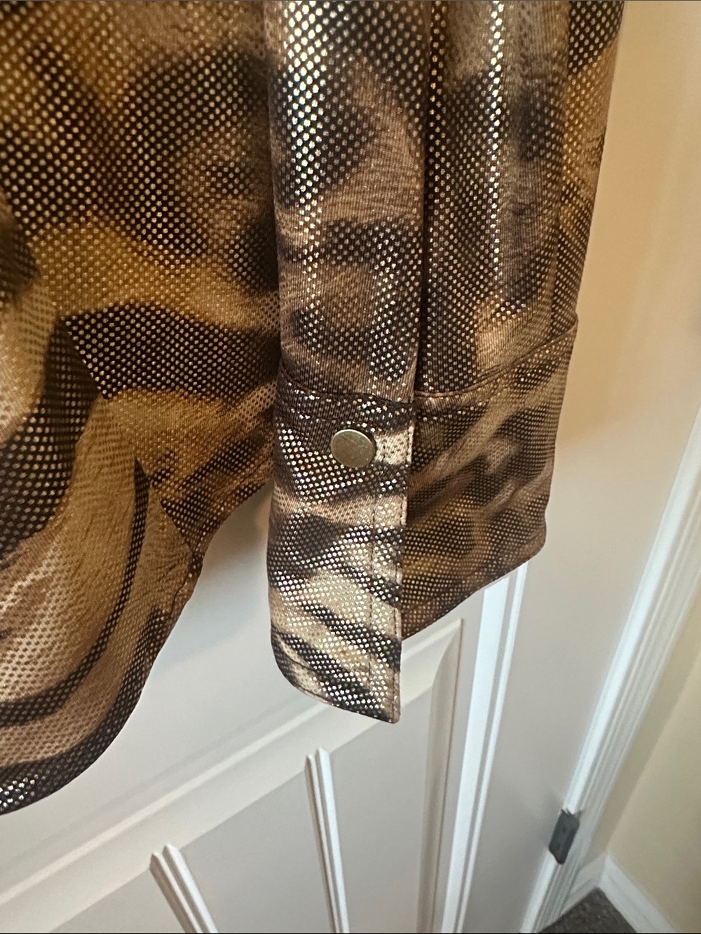 Cache Gold and Brown Animal Print Button-Up Blouse - Picture 3 of 8